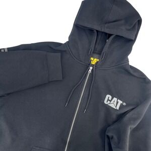 NWT CAT Caterpillar Mens Full Zip Hoodie Black Logo Workwear Size 2XL Outdoors